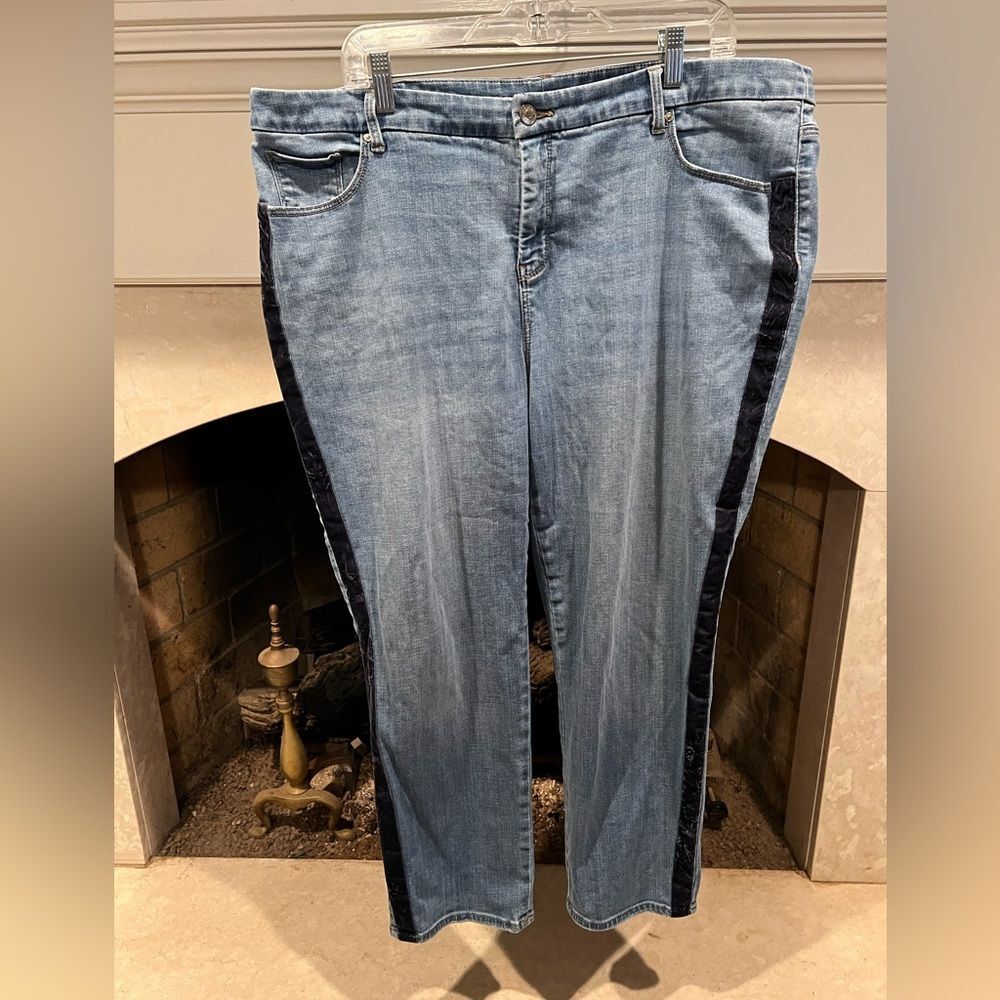 Chico's Blue Ankle Jeans with Black Stripe
